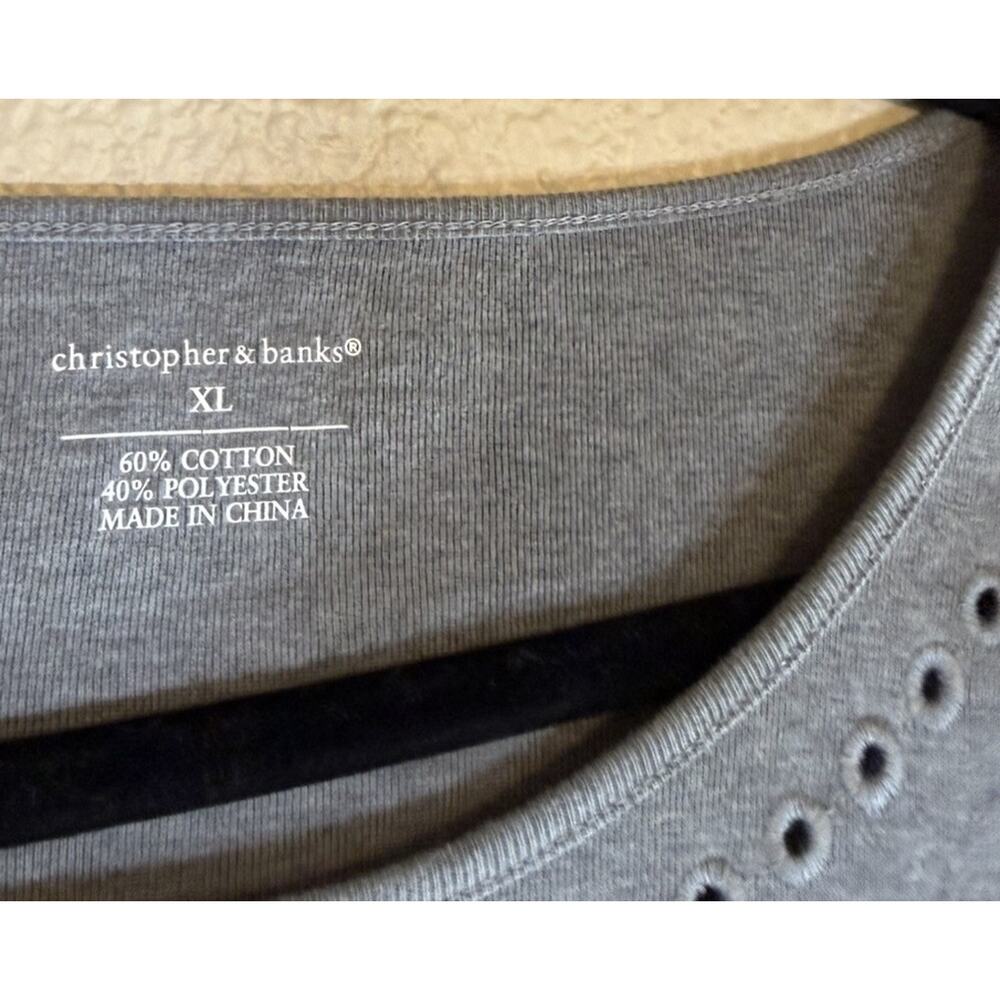 Christopher & Banks XL Gray Solid Cut-Out Neck Cotton Blend 3/4 Sleeve Top - Picture 5 of 5